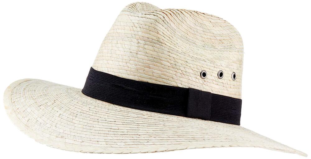 9442 Mexican Palm Leaf Straw Indiana Wide Brim Hat, Light Tan w/Grommets